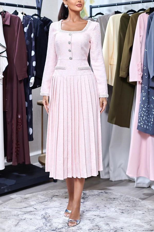 Elegant Square Neck Pleated Dress