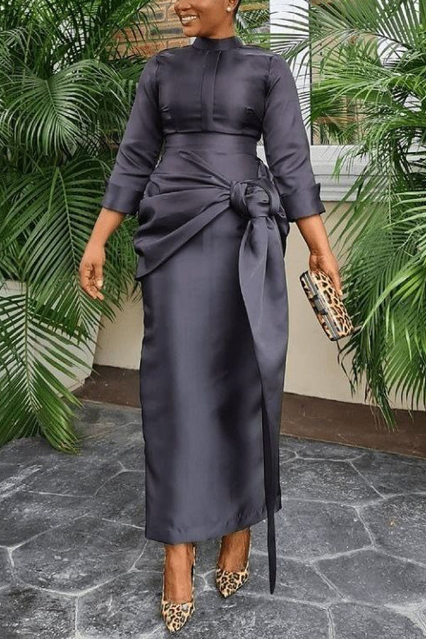 Elegant Mock Neck Twist Front Dress