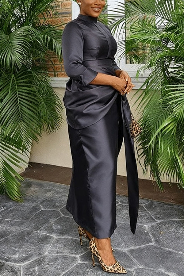 Elegant Mock Neck Twist Front Dress