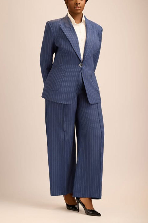 Fashion Striped Lapel Collar Blazer & Pants Set