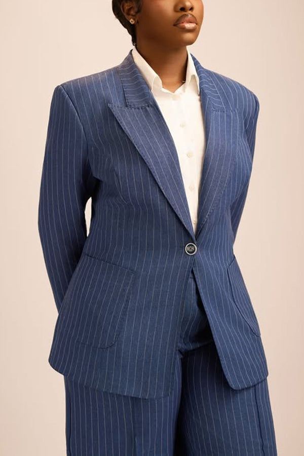 Fashion Striped Lapel Collar Blazer & Pants Set