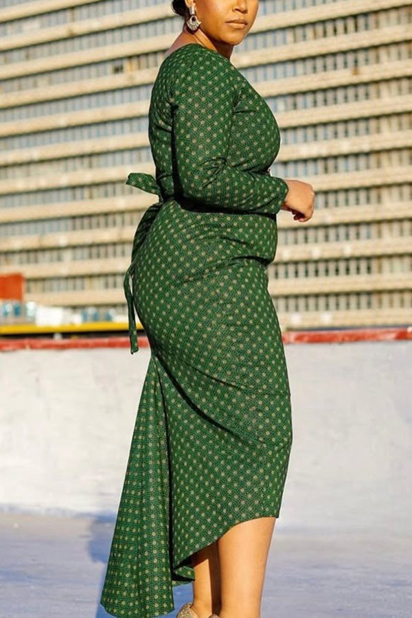 Elegant Graphic Print Single Breasted Dress