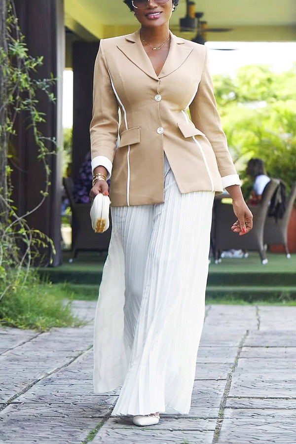 Chic Peak Collar Blazer & Pleated Pants Set