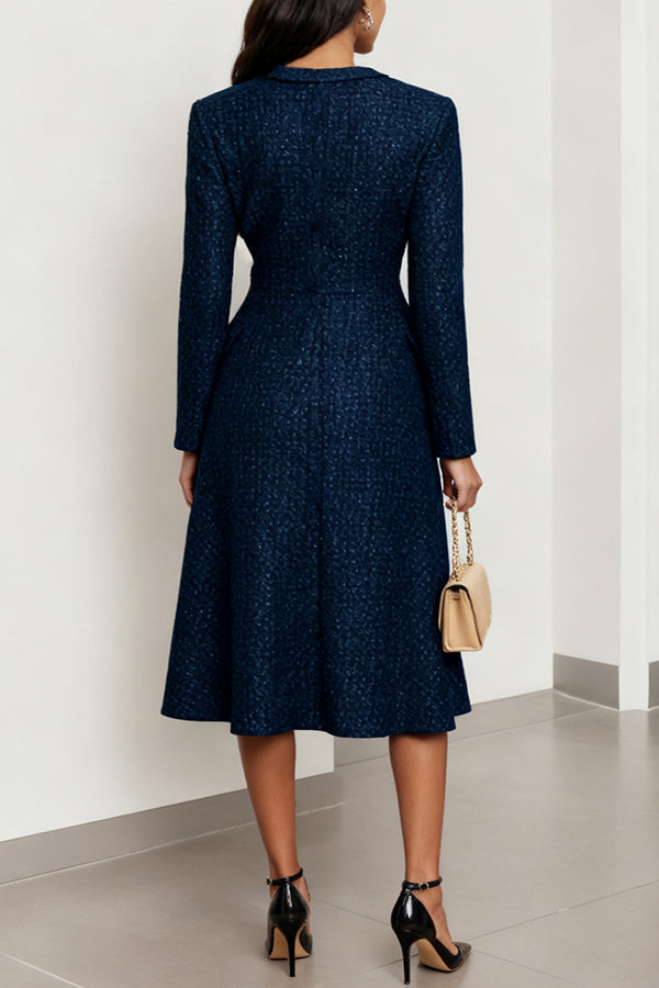 Elegant Bow Buckle Tweed Crew Neck Dress