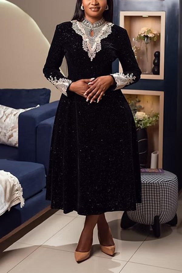 Elegant Keyhole Neck Lace Splicing Dress