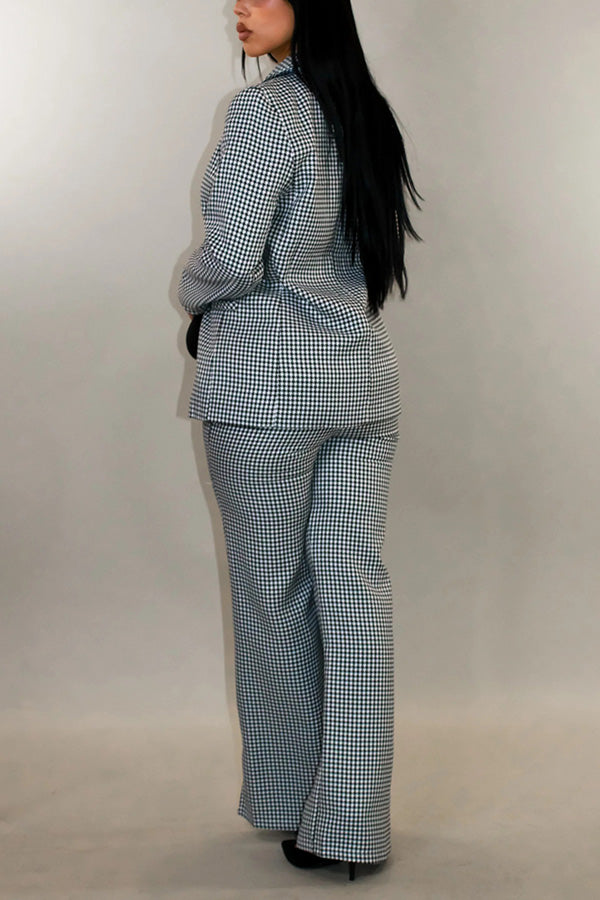 Chic Pockets Plaid Blazer Pants Set