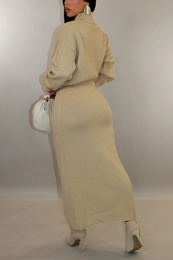 Cozy Textured Knit Sweater & Skirt Set