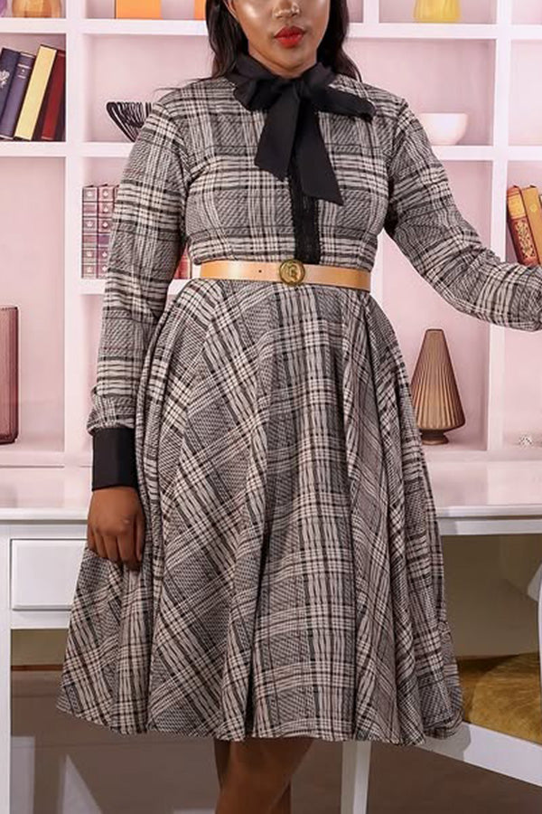 Elegant Plaid Knot Collar Dress