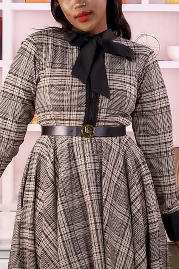 Elegant Plaid Knot Collar Dress