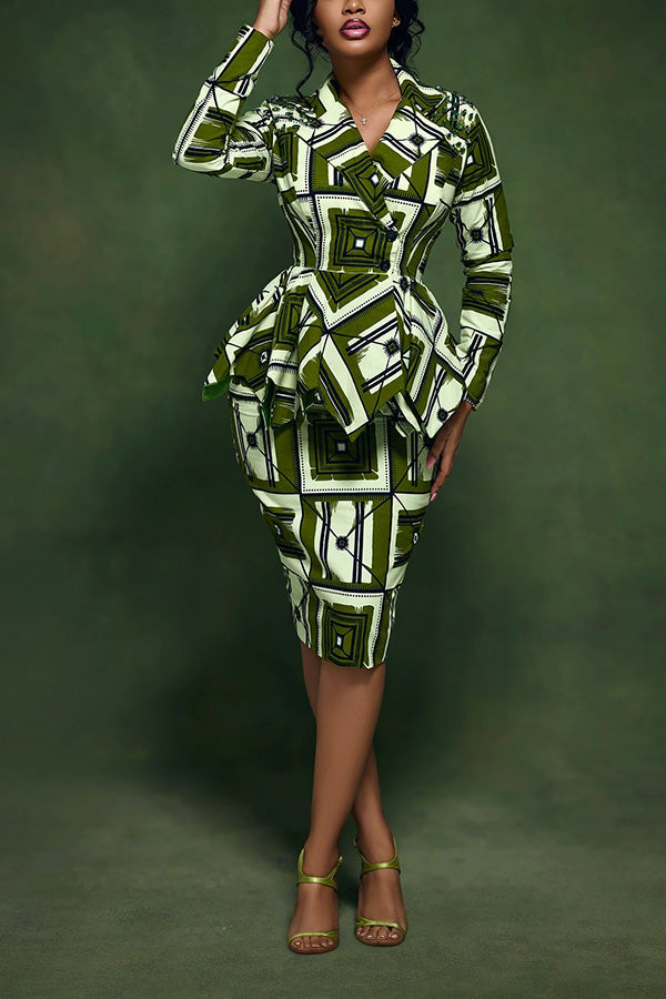 Chic Lapel Neck Graphic Print Dress