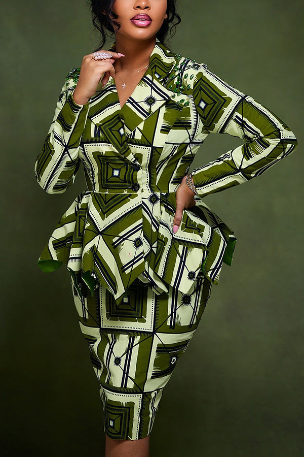 Chic Lapel Neck Graphic Print Dress