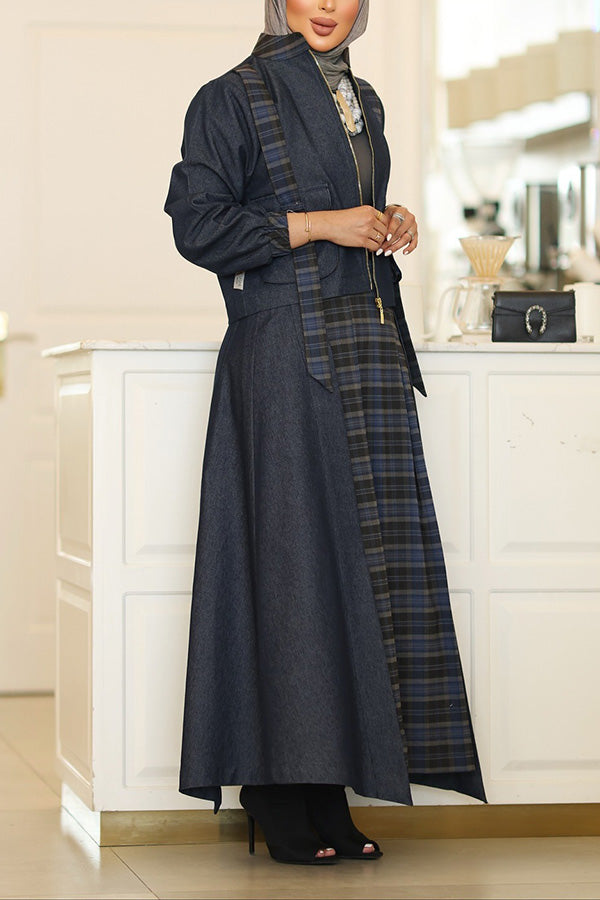 Vintage Contrast Plaid Jacket & Skirt Set