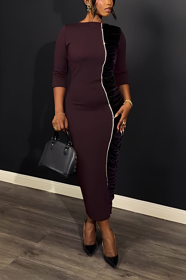 Elegant Boat Neck Velvet Splicing Dress