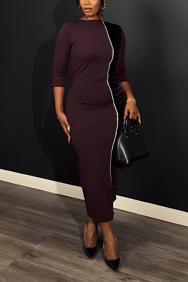 Elegant Boat Neck Velvet Splicing Dress