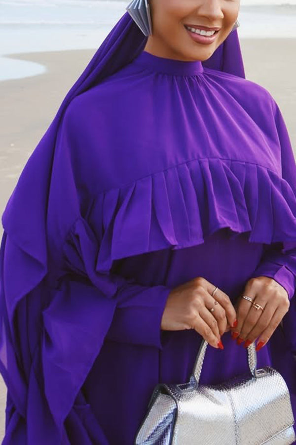 Stylish Mock Neck Ruffle Hem Dress