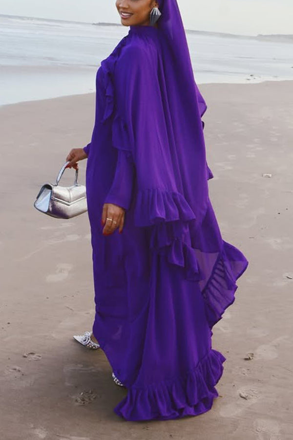 Stylish Mock Neck Ruffle Hem Dress