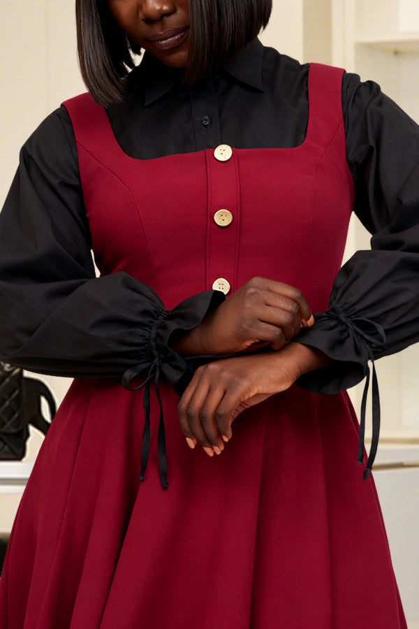 Chic Half Button Flounce Sleeve Dress