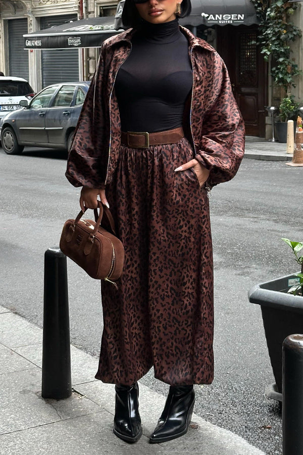 Fashion Satin Leopard Print Top & Pants Set