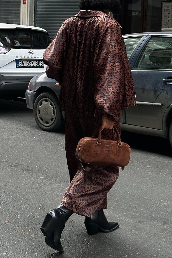 Fashion Satin Leopard Print Top & Pants Set