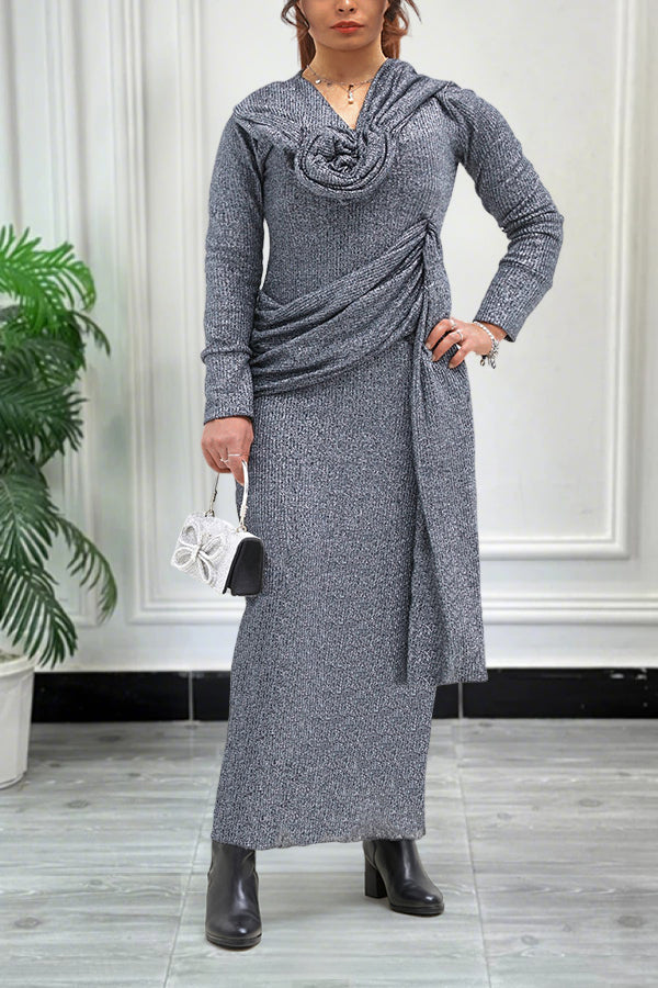 Stylish Draped Collar Side Draped Dress