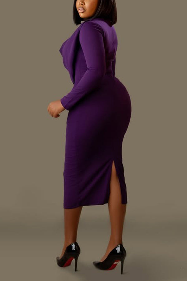 Fashion Ruched Collar Midi Dress