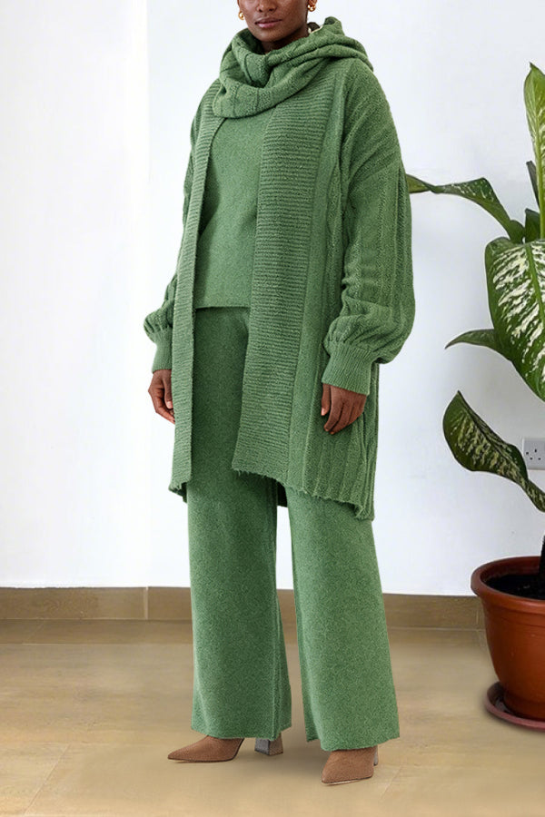 Vintage Cable Knit Scarf & Cardigan Set