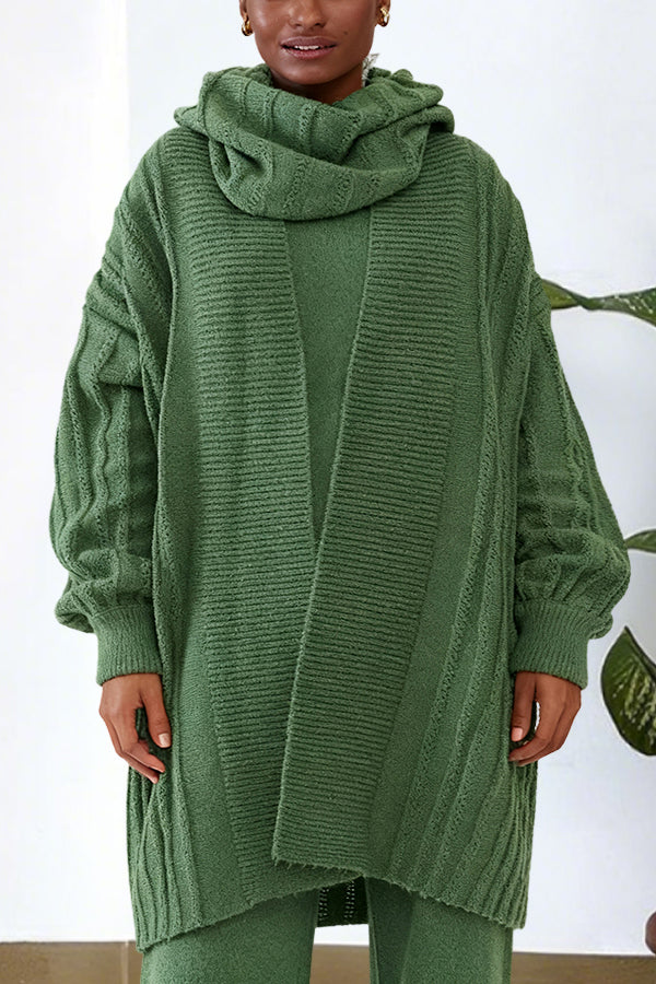 Vintage Cable Knit Scarf & Cardigan Set