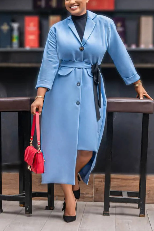 Chic Asymmetrical Hem Belted Coat