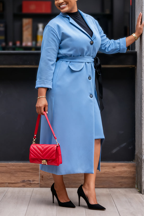 Chic Asymmetrical Hem Belted Coat