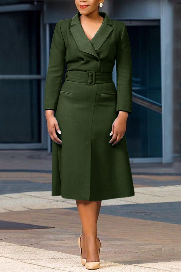 Chic Belted Lapel Neck Dress