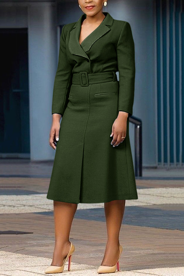 Chic Belted Lapel Neck Dress