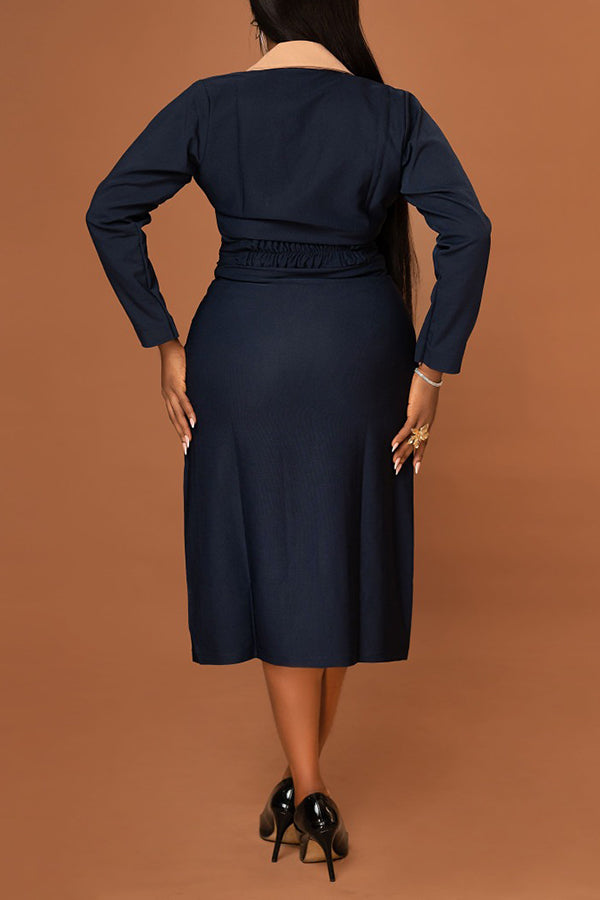 Fashion Double Breasted Two Tone Dress