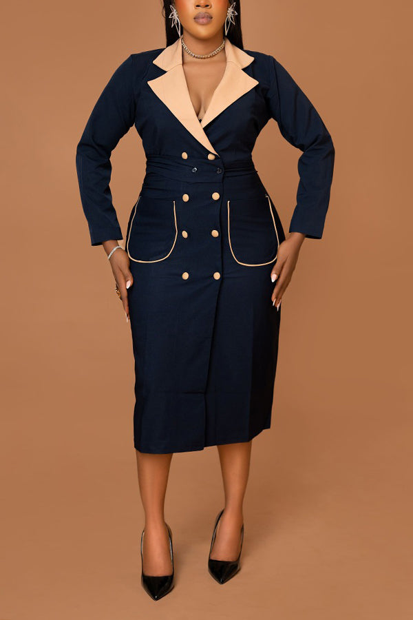 Fashion Double Breasted Two Tone Dress
