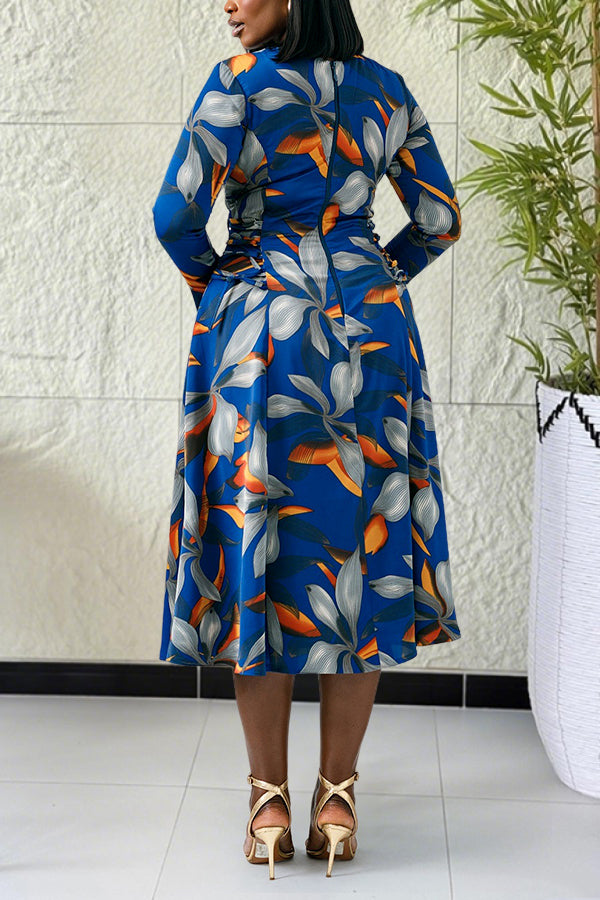 Chic Lace Up Floral Print Dress