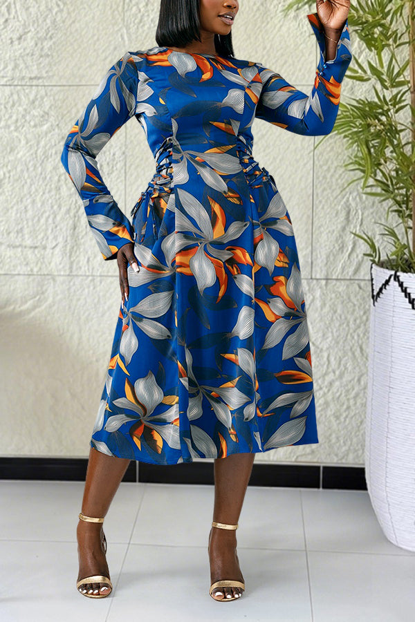 Chic Lace Up Floral Print Dress