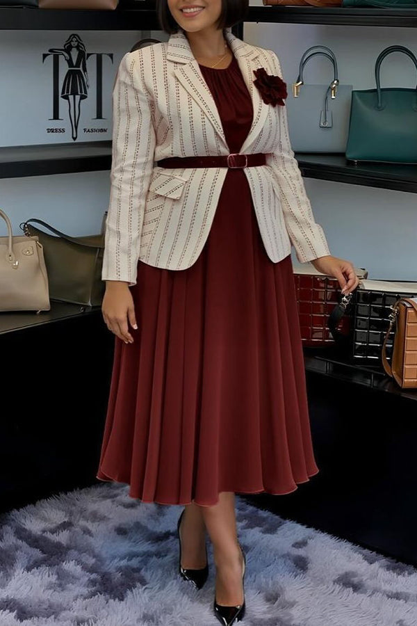 Retro Striped Blazer & Dress Set