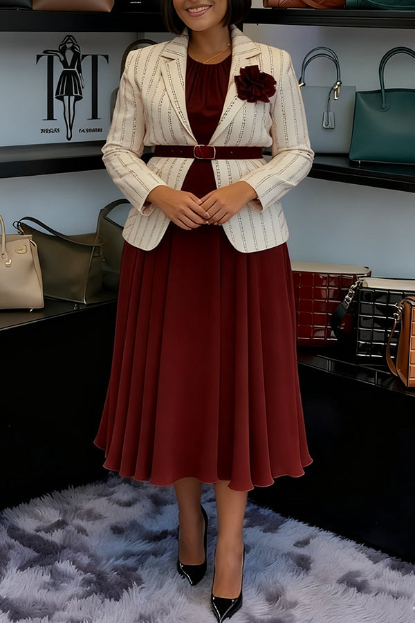 Retro Striped Blazer & Dress Set