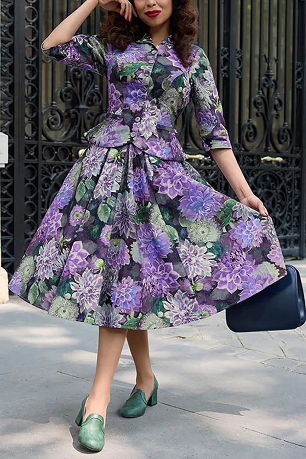 Chic Floral Patterned Top & Skirt Set