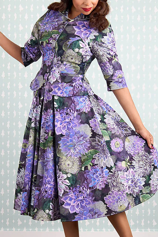 Chic Floral Patterned Top & Skirt Set