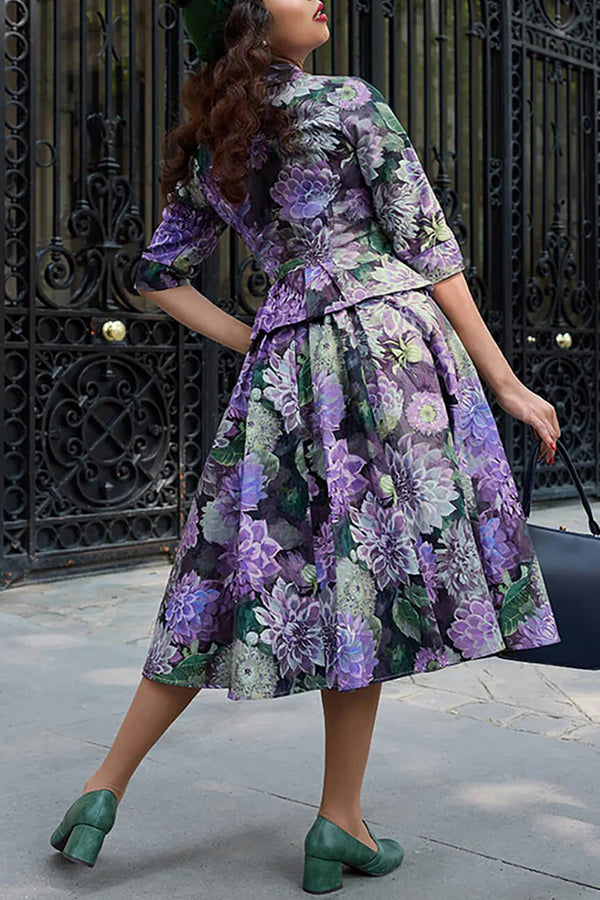 Chic Floral Patterned Top & Skirt Set