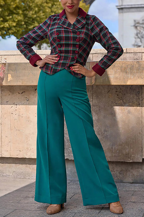 Chic Double Breasted Tartan Jacket & Pants Set