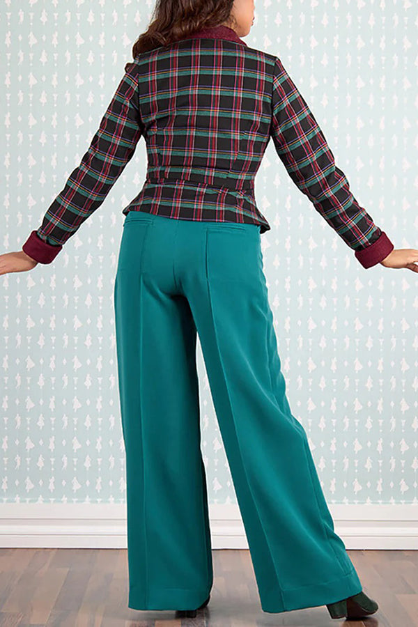 Chic Double Breasted Tartan Jacket & Pants Set