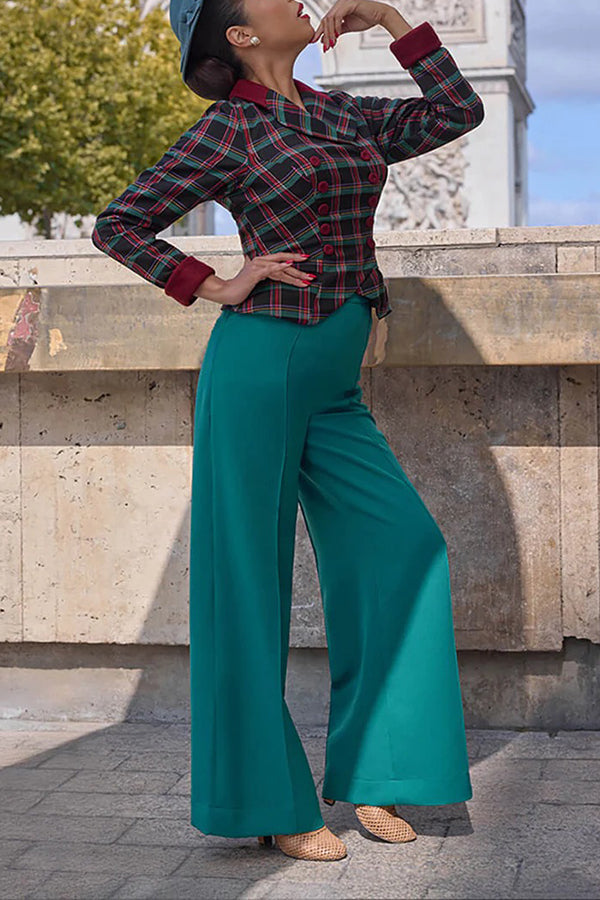 Chic Double Breasted Tartan Jacket & Pants Set