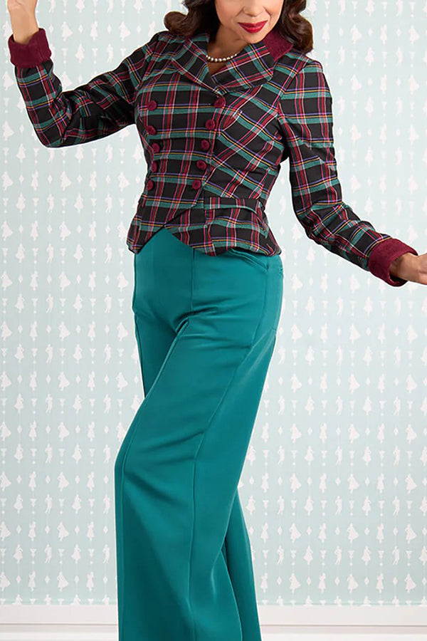 Chic Double Breasted Tartan Jacket & Pants Set