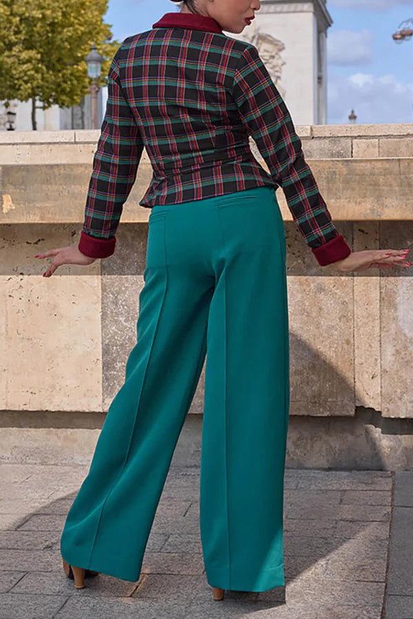 Chic Double Breasted Tartan Jacket & Pants Set