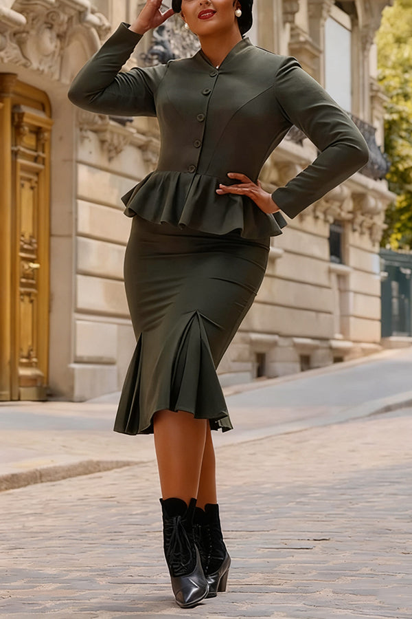 Elegant Button Up Ruffle Hem Dress