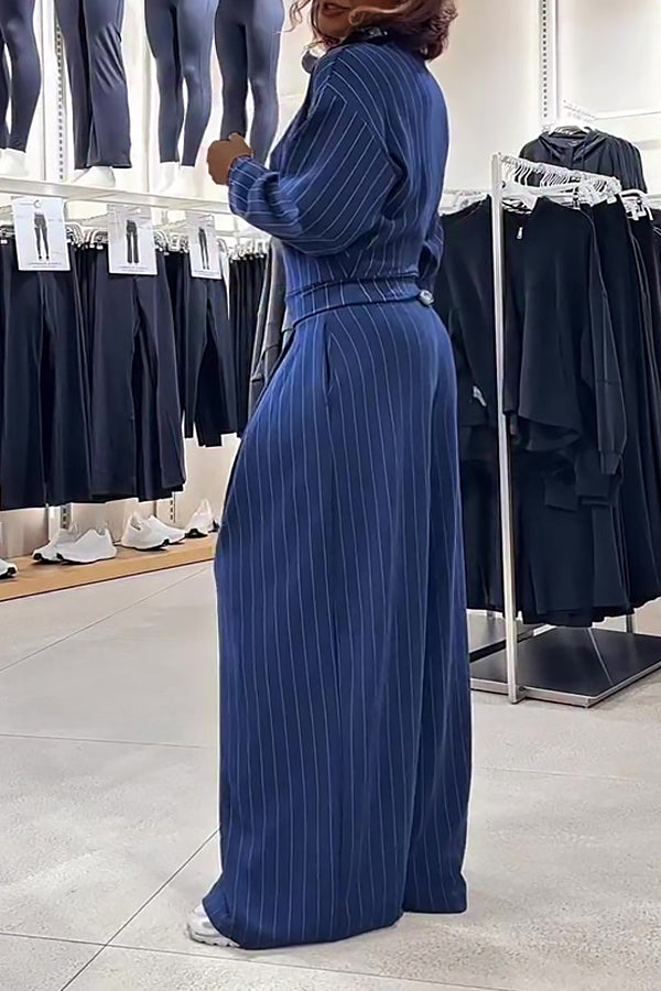 Chic Striped Half-Zip Top & Pants Set