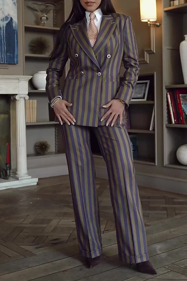 Chic Striped Double Breasted Blazer & Pants Set