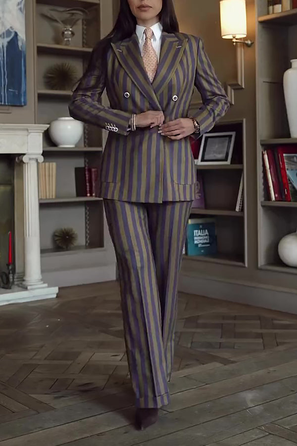 Chic Striped Double Breasted Blazer & Pants Set