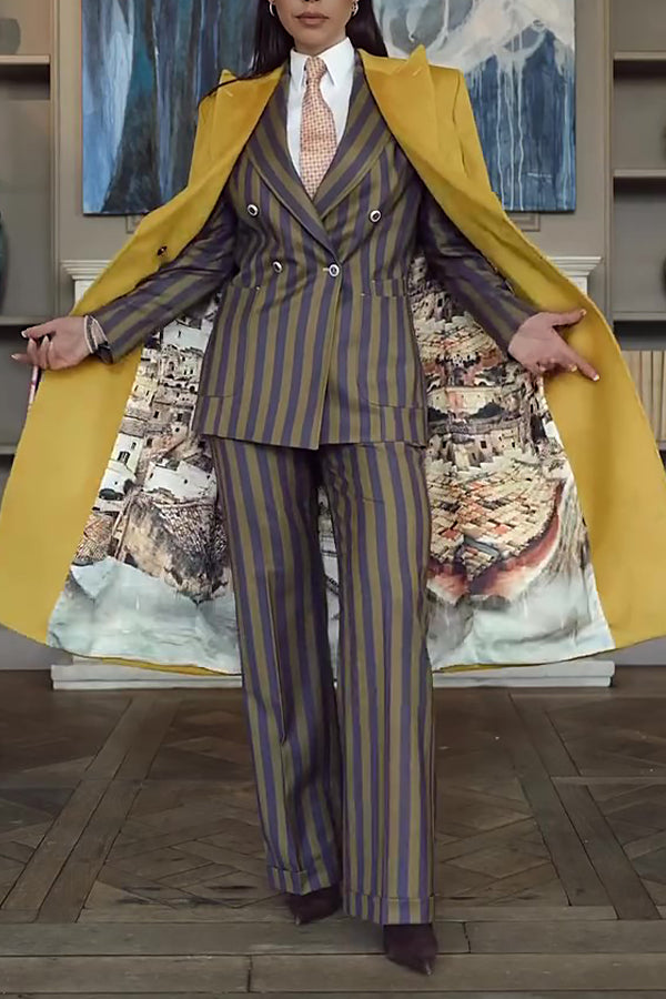 Chic Striped Double Breasted Blazer & Pants Set